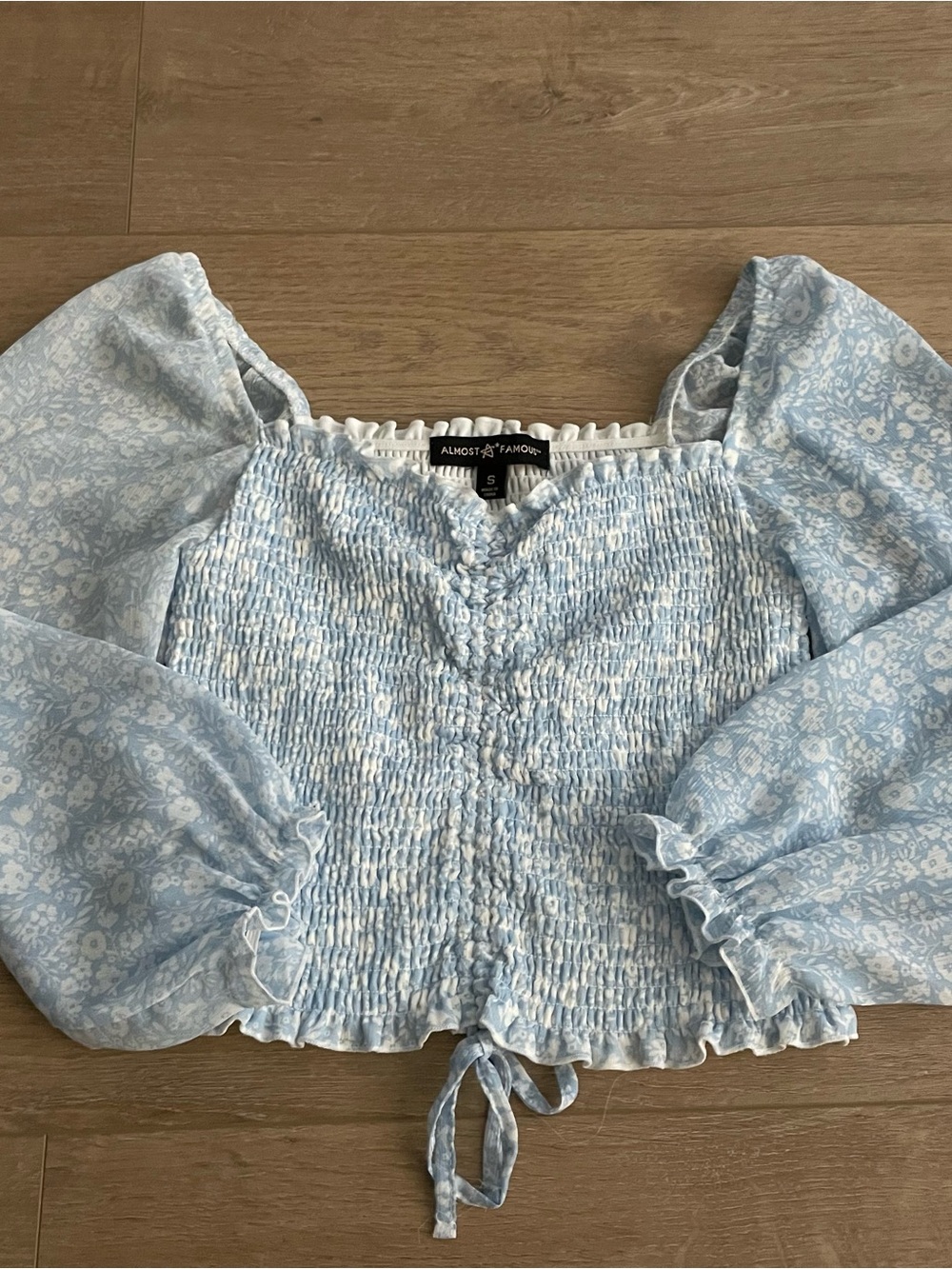 Almost Famous Light Blue Smocked Puff Sleeve Top
